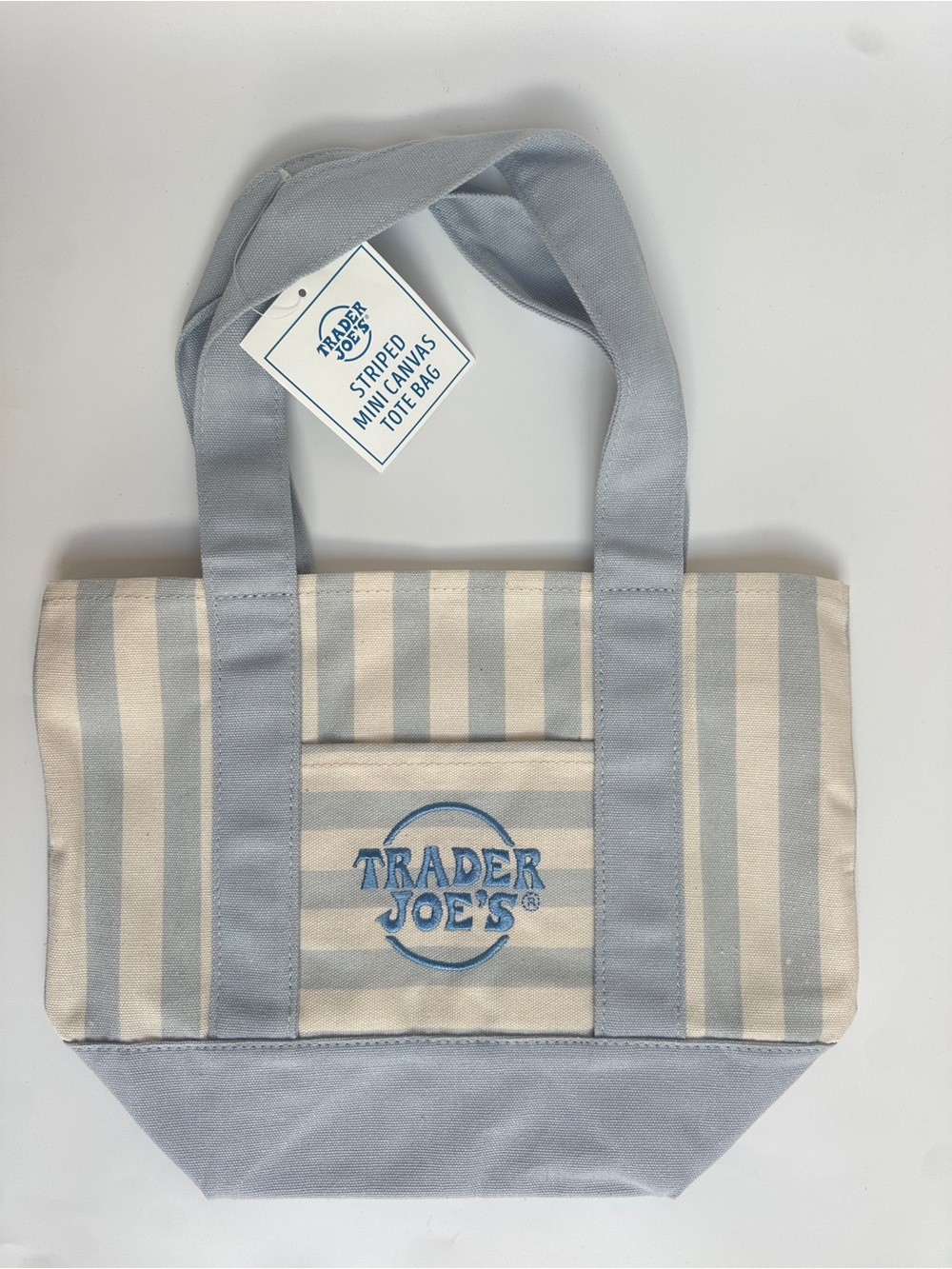 Trader‎ Joe’s Sky Blue Striped Mini Canvas Tote Bag Limited Edition Pastel NWT